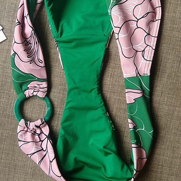 Milly Cabana Luxury Pink and Green Floral Halter Bikini Resort Cheeky Large NWT - Picture 13 of 13